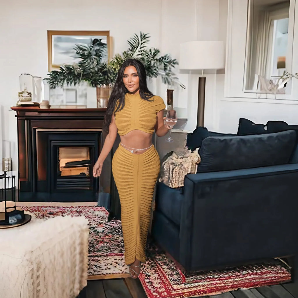 Knitted Mesh Dress 2 Piece Maxi Skirt Sets Summer Women Clothes Designer Fashion Dress Sexy Crop Tops Knit 2 Piece Set Outfit