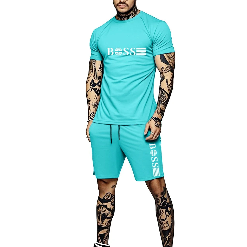 2026 Fashionable and casual summer outdoor sports suit men's breathable T-shirt shorts casual and fashionable two-piece set