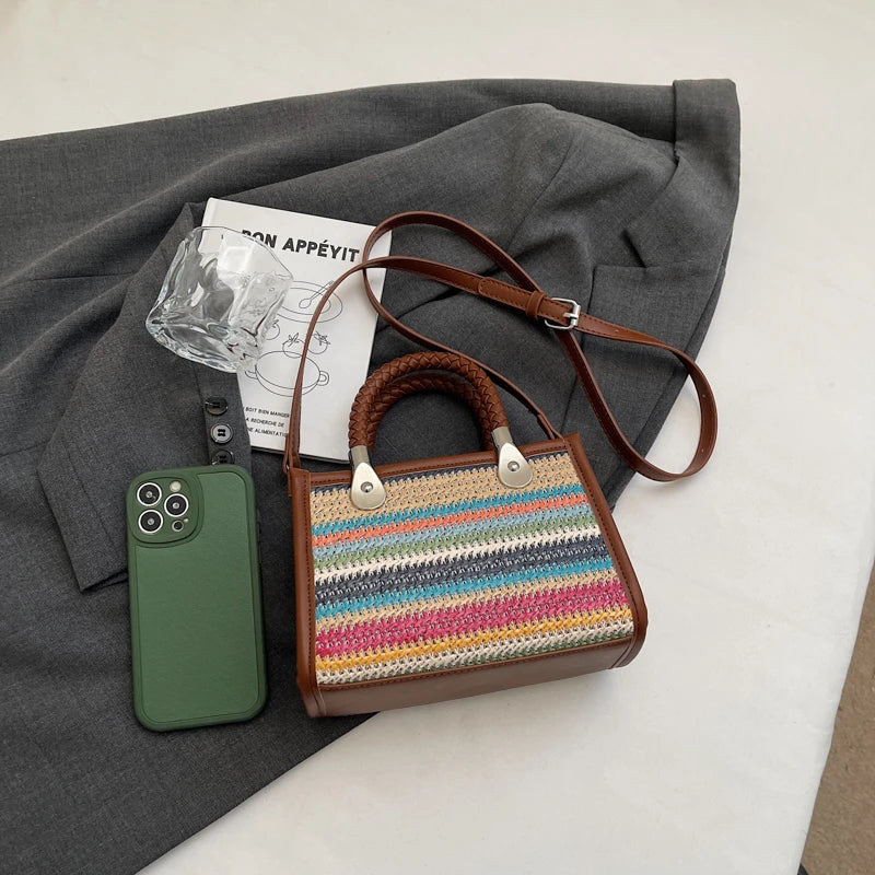 Designer Women Shoulder Bag Fashion Woven Handbag Purse Small Square Crossbody Bags 2025 Brand Straw Tote Bag Classic Ladies Bag