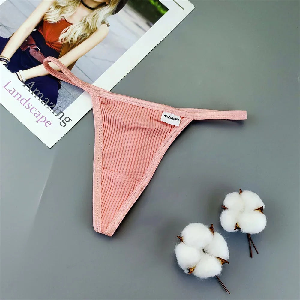 3PCS Strappy Cotton T Back Women Plus Size Thongs Sexy Lingerie S M L XL Ladies G-strings Low Waist Bikini Brief Underwear