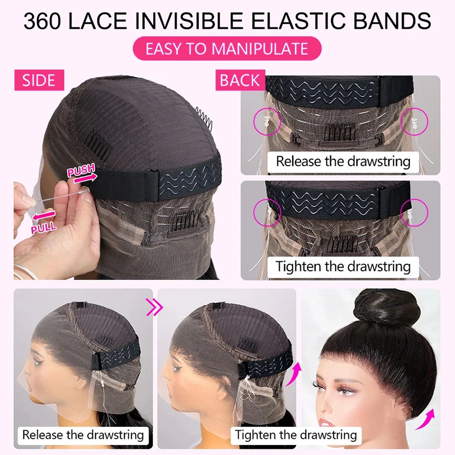 220 Density Body Wave HD 360 Full Lace Wigs Invisible Strap Drawstring 360 HD Lace Front Glueless Wigs Human Hair Preplucked