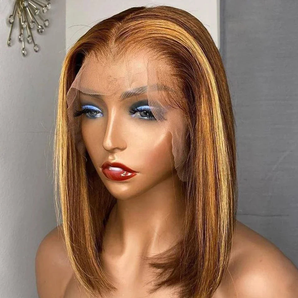 Sleek Ombre Pink Transparent Short T Lace Bob Human Hair Wigs Peruvian Straight 13x6x2 Lace Front Wig For Women Pre Plucked
