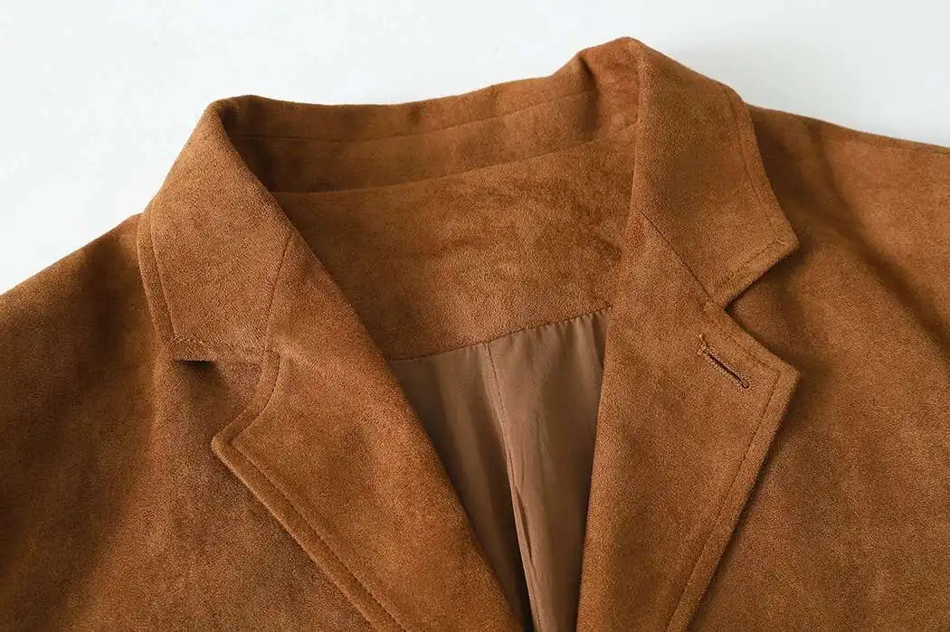 [LANMREM] Vintage Blazers For Women Notched Single Breasted Long Sleeve Office Lady Loose Jackets 2025 Autumn New 26D9821