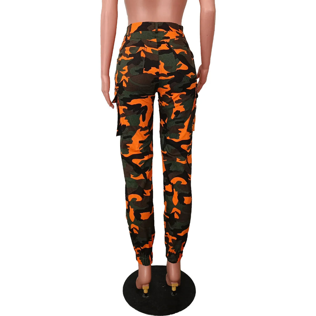 CM.YAYA Women’s Camouflage Printed Slim Cargo Pants 2024 Spring/Summer Pocket Jogger Street Fashion Safari Trousers