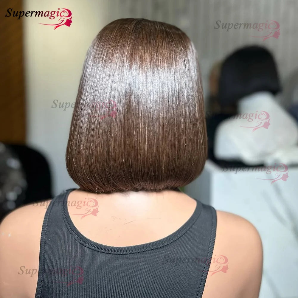 Double Drawn 2x6 HD Glueless Bone Straight Bob Wigs Raw Vietnamese Virgin Human Hair Short Chocolate Brown Bob Wigs for Women