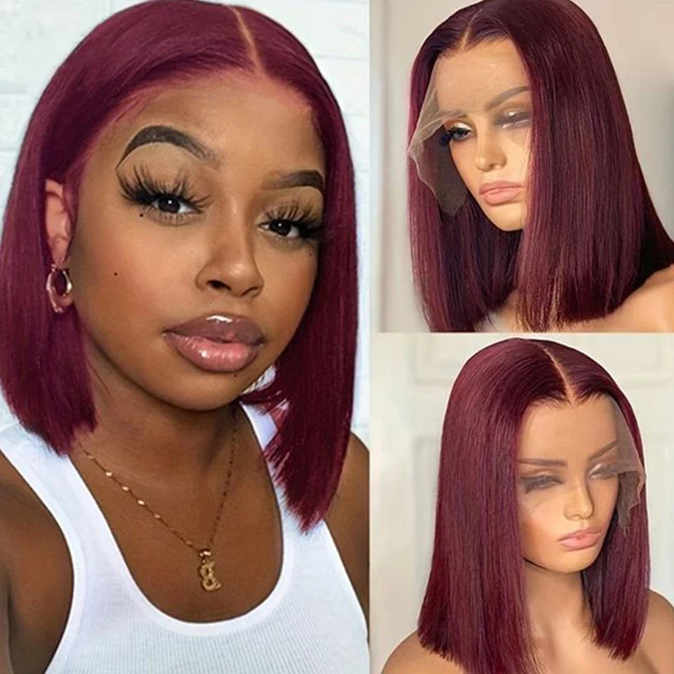 Sleek Ombre Pink Transparent Short T Lace Bob Human Hair Wigs Peruvian Straight 13x6x2 Lace Front Wig For Women Pre Plucked