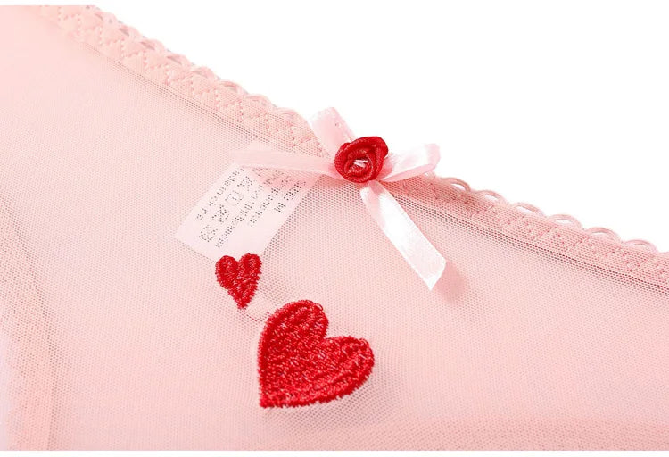 Meet'r Women Sexy Lace Lingerie Temptation Low-waist Panties Heart Ins Embroidery Transparent Thong Seamless Sweet Underwear