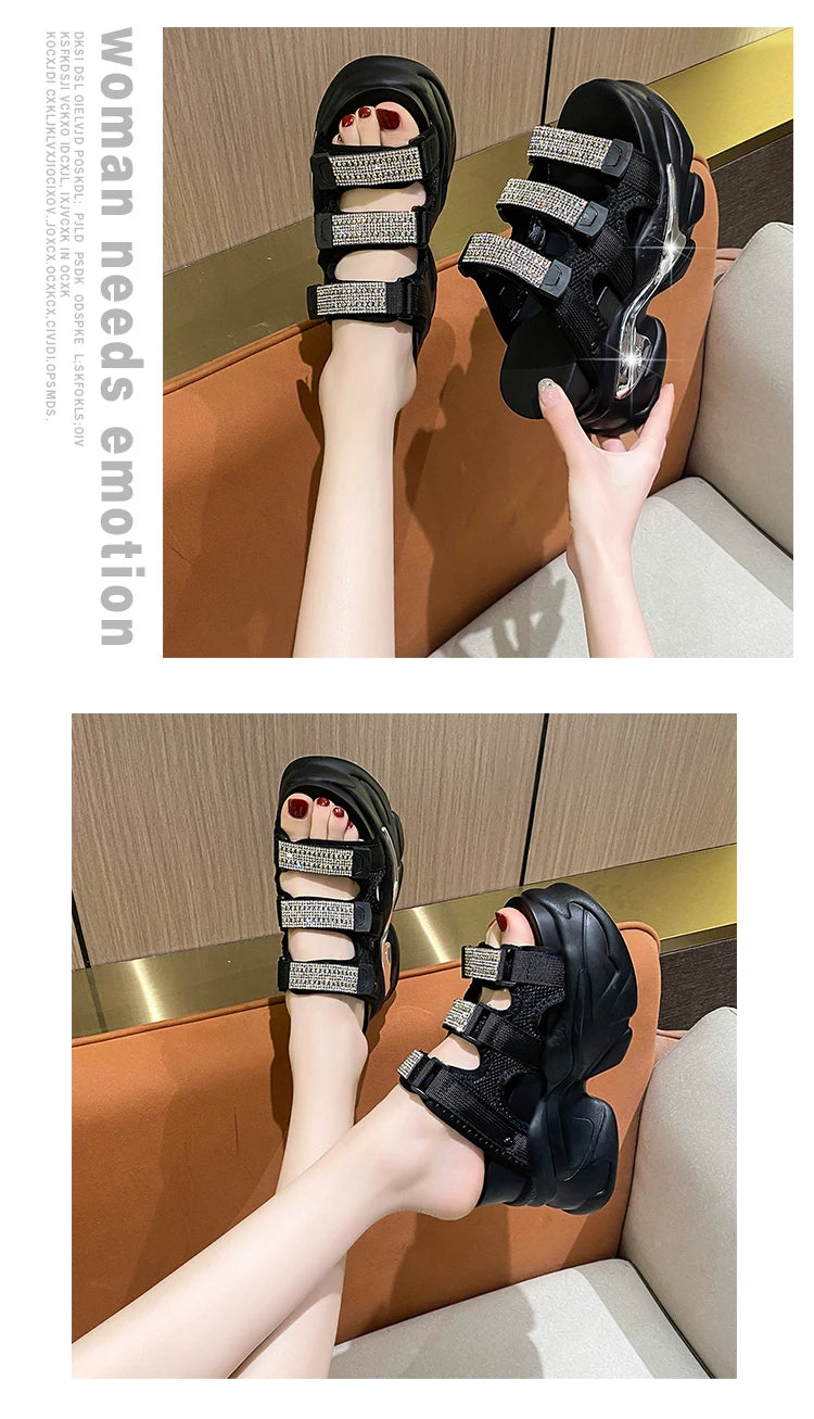 Summer Women Slippers Flip-Flops Ladies Beach Bling Chunky Shoes Wedge Heels Outside Sandals Woman High Platform Slippers 10.5CM