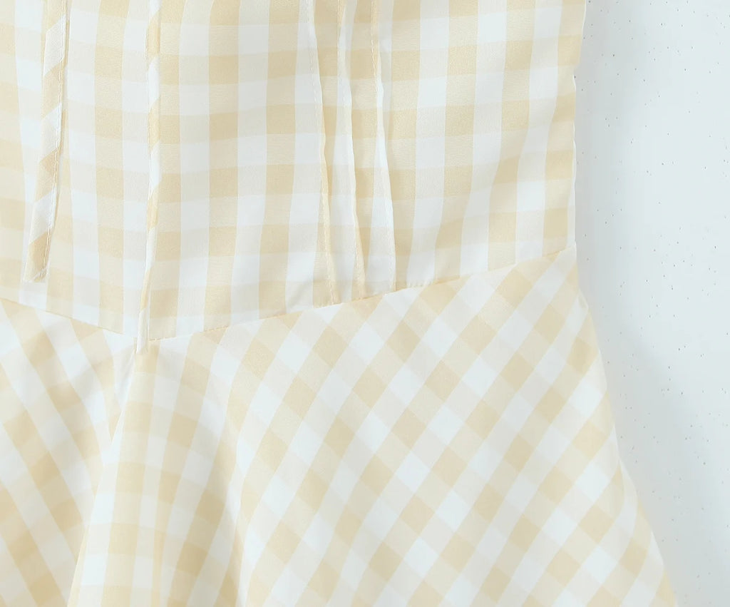 2025 Sexy Plaid Corset Style Bow Halter Sling Dress Women Lacing Up Bandage Back Slim Waist Mini Ball Gown Swing Dresses Robe