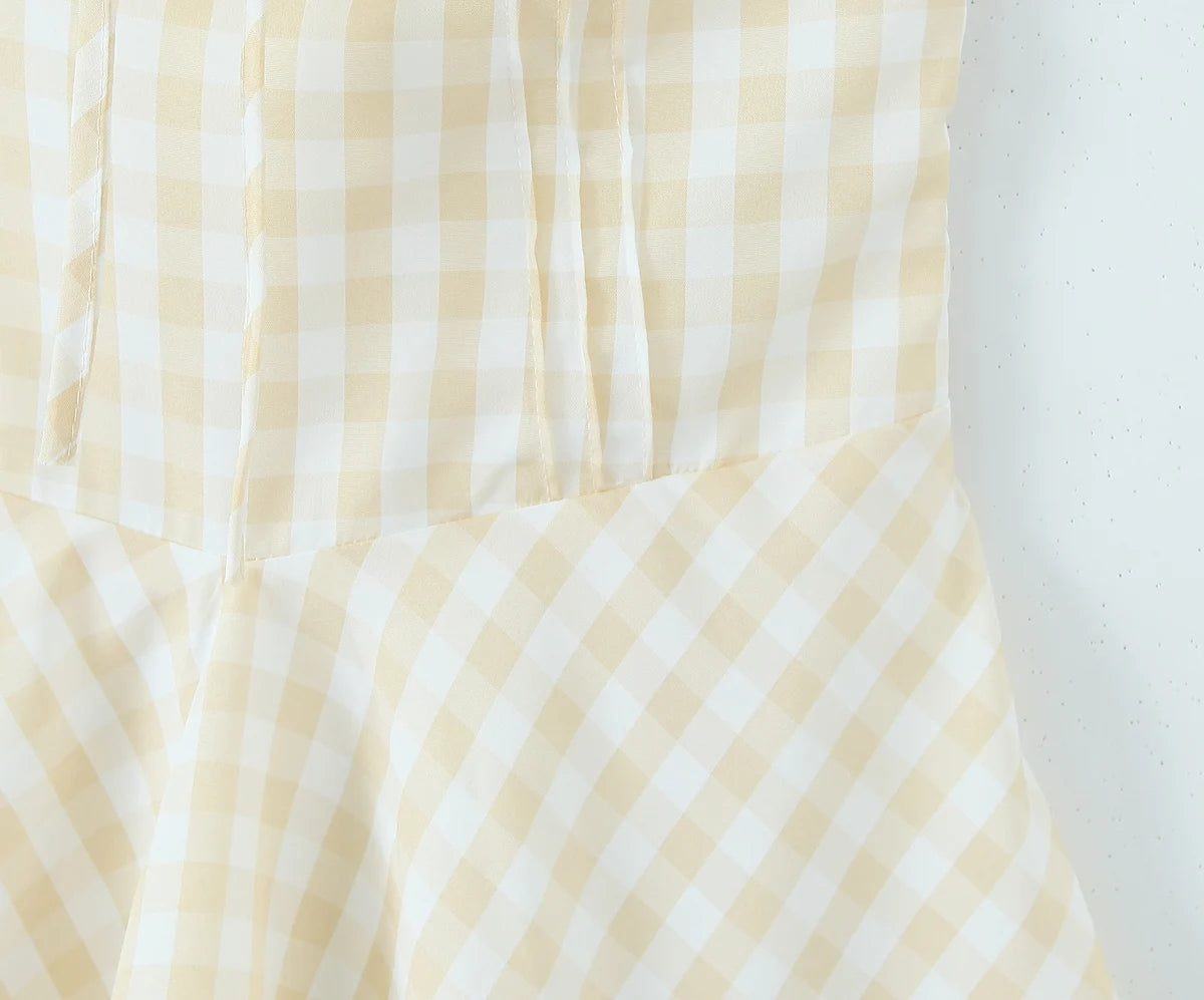 2025 Sexy Plaid Corset Style Bow Halter Sling Dress Women Lacing Up Bandage Back Slim Waist Mini Ball Gown Swing Dresses Robe