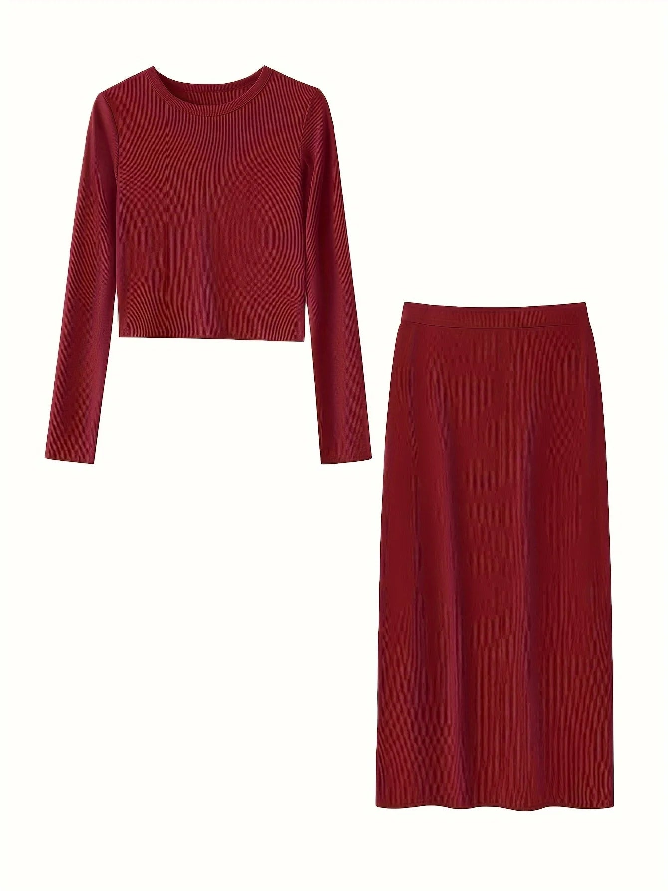 Women Skirts Set Long Sleeve Crop Tops Dress Two Piece Solid Color Skinny Bodycons Outfits Suits Knitted Slim Clothing