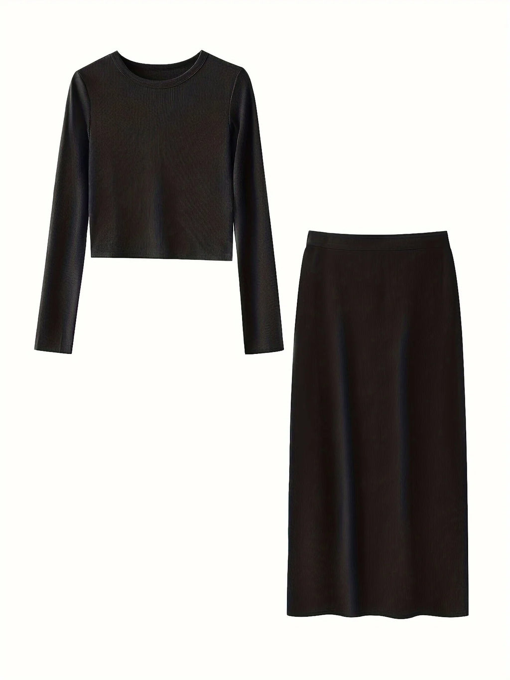 Women Skirts Set Long Sleeve Crop Tops Dress Two Piece Solid Color Skinny Bodycons Outfits Suits Knitted Slim Clothing