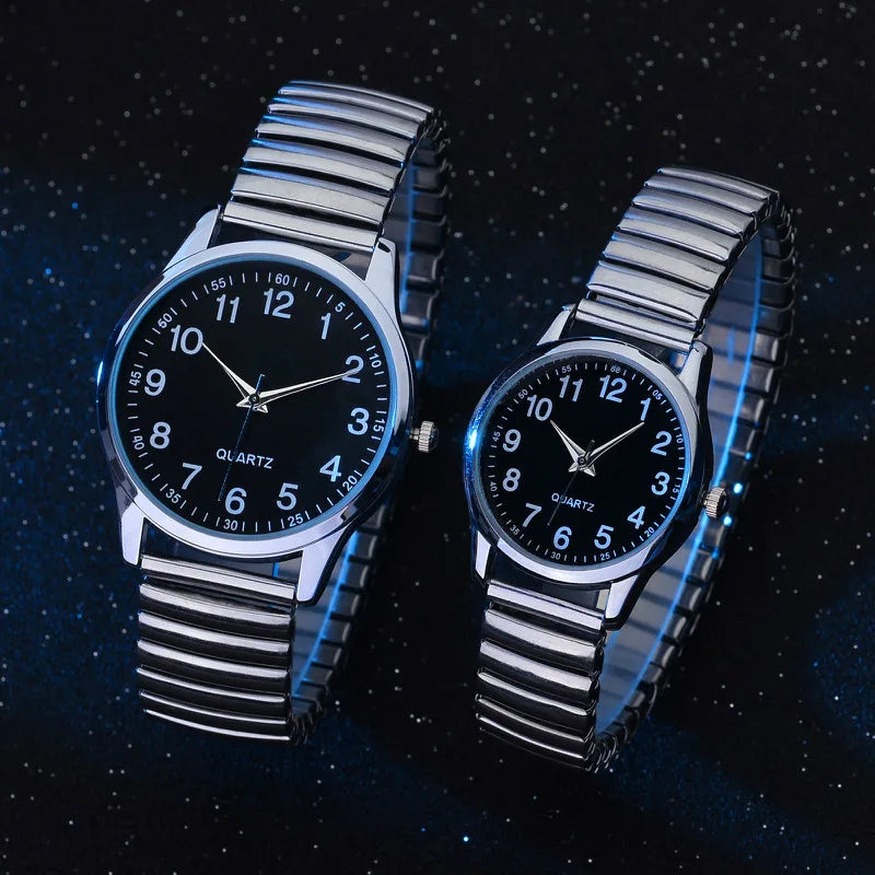 1/2PCS Fashion Couple Watches Simple Arabic Dial Men Quartz Watch Elastic Band Women Wristwatches