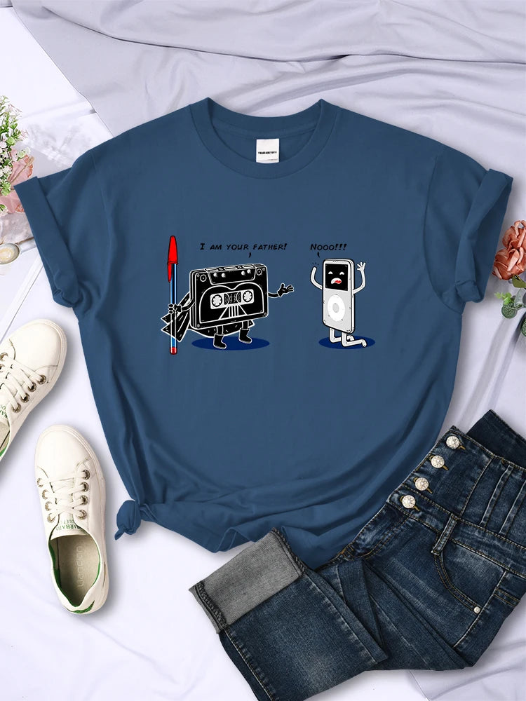 Funny Music Player Design T Shirt Woman Comfortable Creative Tee Fashion Street Style Tops Personality Summer T-Shirts