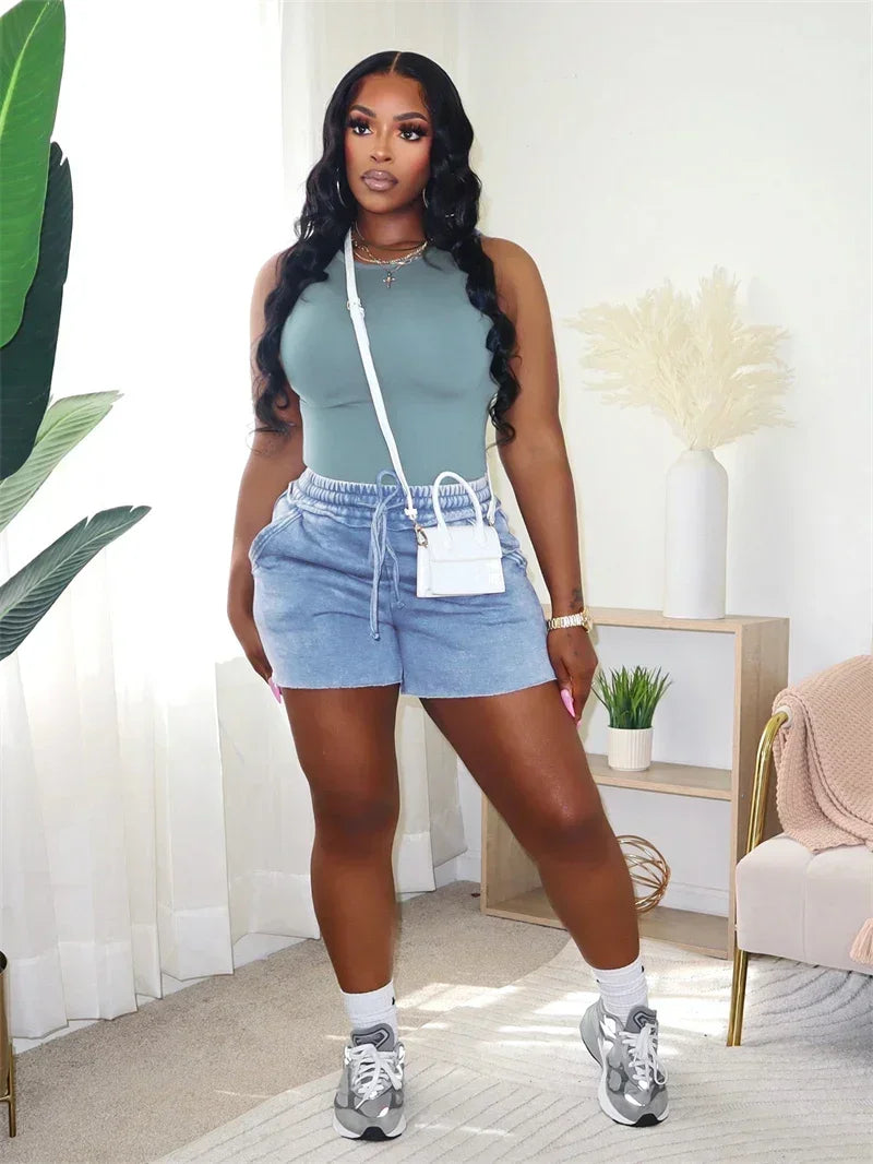 Active Wear Casual Shorts Sets Woman 2 Piece Set Outfit Summer Clothes Sleeveless Tank Top and Shorts Fitness Workout Sport Suit
