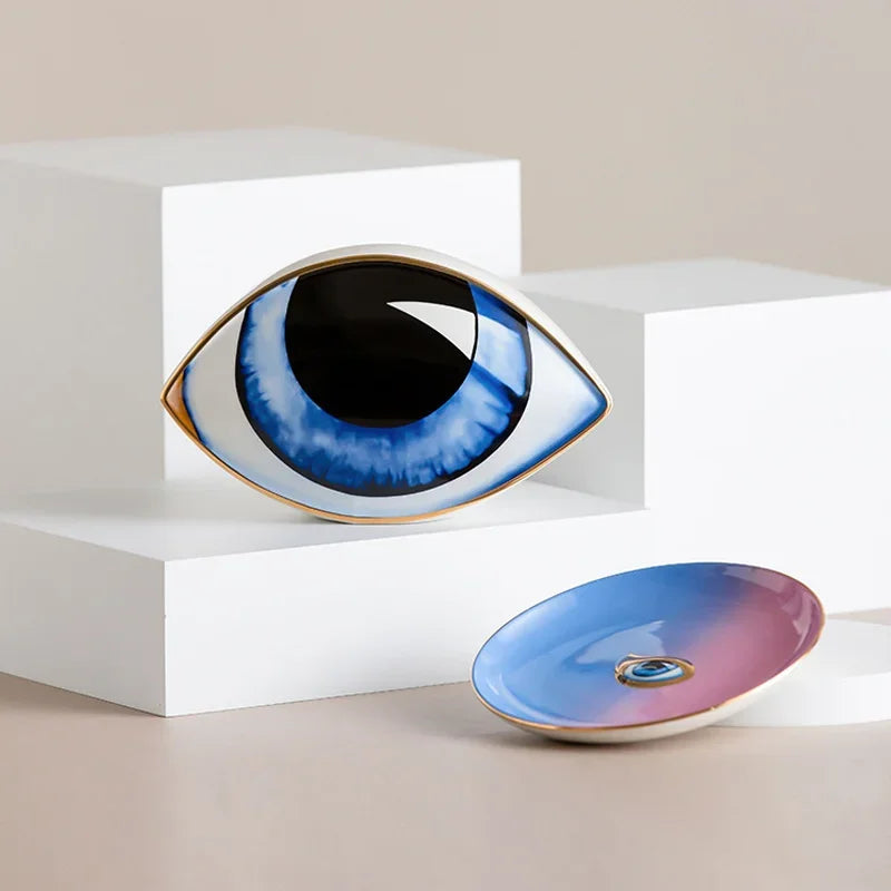 Creative Blue Evil Eye Statue Lucky Eye Figurines Decor Ceramic Crafts Desktop Ornaments Home Living Room Decoration Gifts