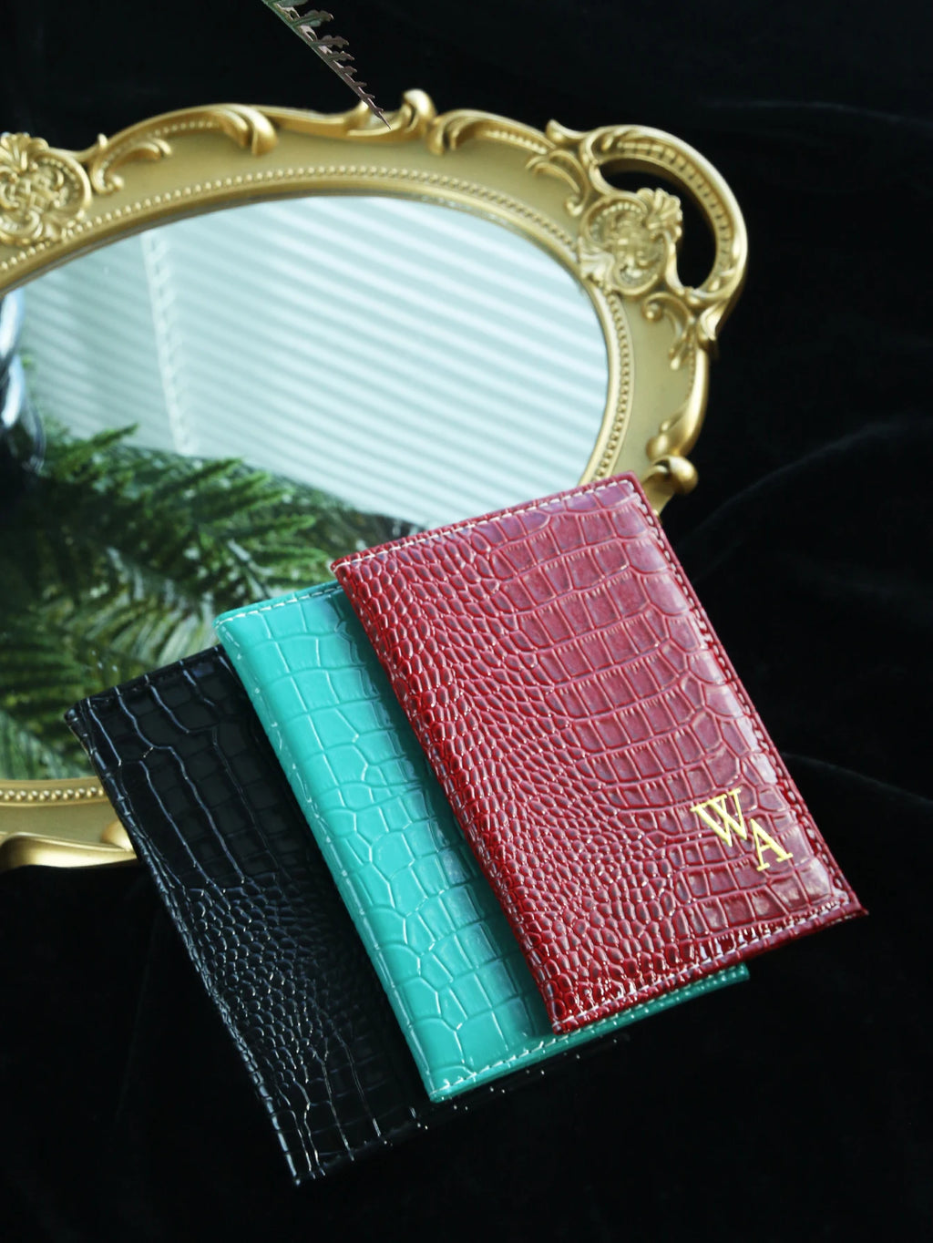 Customized Initial Passport Holder & Luggage Tag Set Personalized Gold Silver Monogram Embossed Crocodile Leather Travel Gift