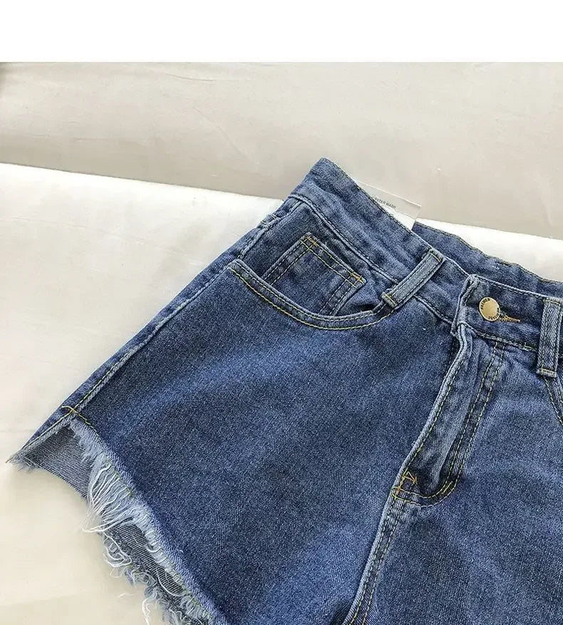 2026 New Summer Women High Wiast Raw Hem Denim Shorts Soild White Black Blue Korean Wide Leg Pants Mon Shorts  Jean Shorts