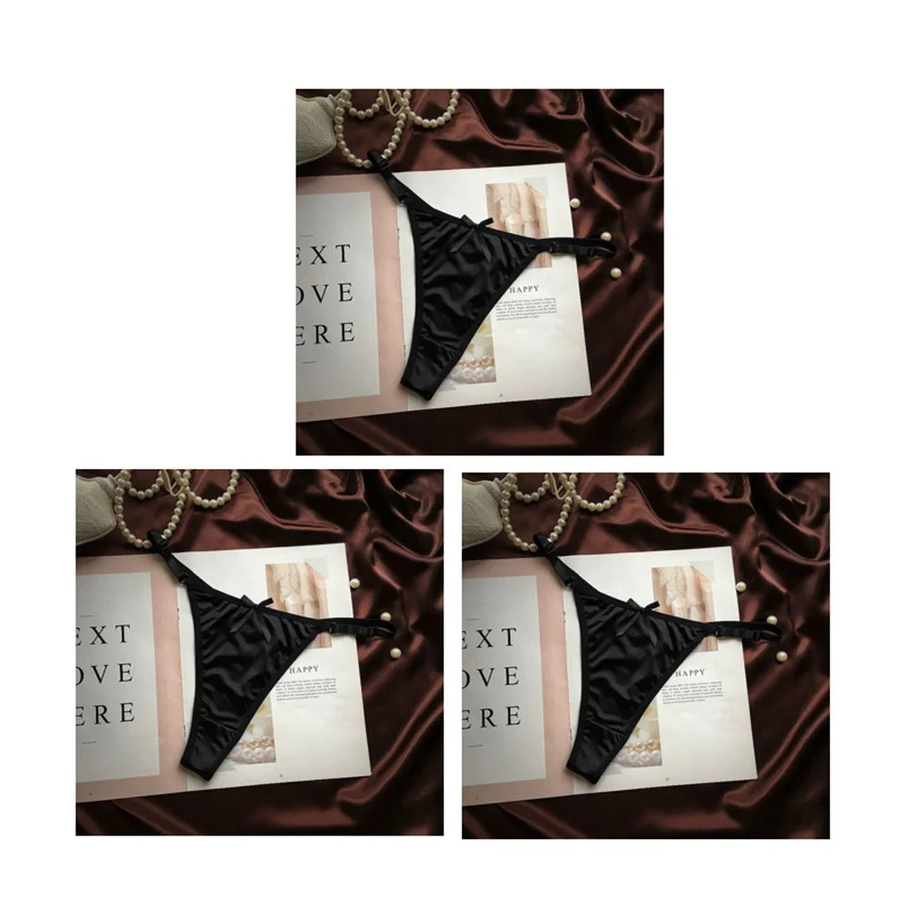 Sexy Adjustable Thongs Women Smooth Glossy Silk Low Waist Satin T-back Panties Plus Size Culotte Femme