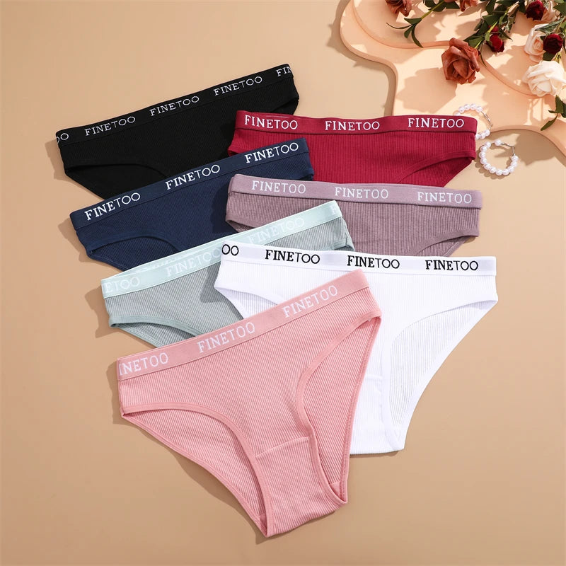 FINETOO 6Pcs Women Cotton Panties M-2XL Striped Underwear Letter Belt Briefs Female Low Waist Lingerie Stretchy Solid Lingerie