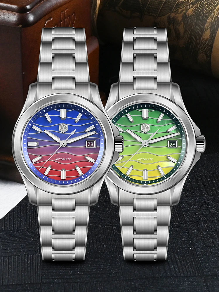 San Martin 39mm Miyota 9015 Splicing MOP Dial Men Automatic Watch 3H Date BGW-X1 Luminous Sapphire 10Bar Waterproof SN0150