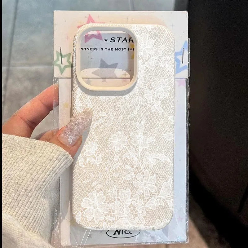 White Lace Pattern Lace Floral Elegant Romantic Phone Case For iPhone 17 Air 11 13 14 12 15 16 Pro Max XS XR 7 8 Plus 16E Cover