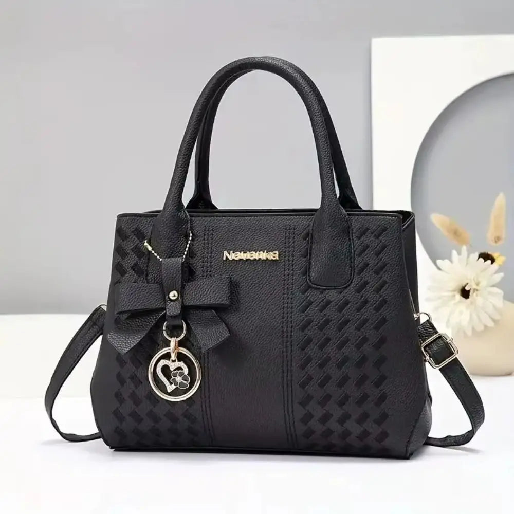 Casual PU Leather Shoulder Bags with Pendant Solid Color Ladies Handbags Large Capacity Embossed Crossbody Bag