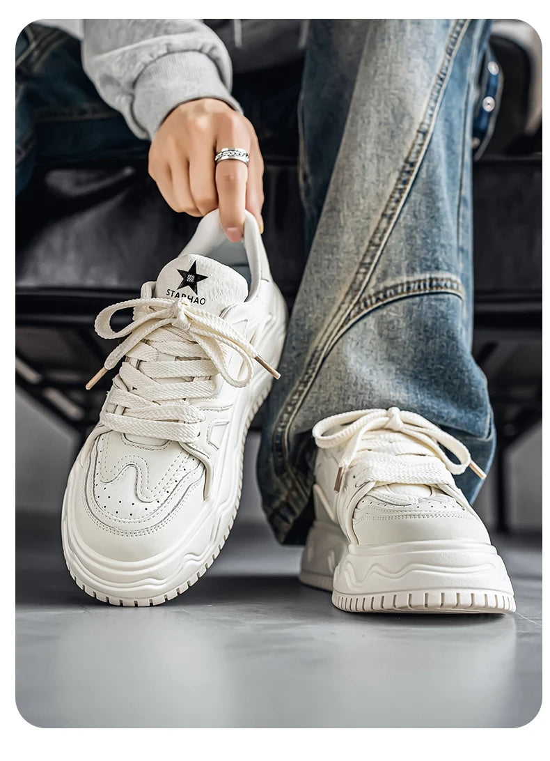 Fashionable Durable Men's Sneakers Casual Sport Shoes Trendy Stream Trudging Shoes Wear-resistant Cotton Ultra-soft Leather