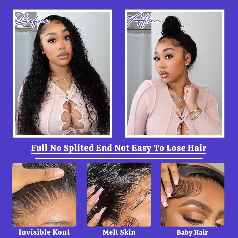 Deep Wave 360 Lace Front Wigs Human Hair Curly HD Full Lace Front Wigs Human Hair Pre Plucked With Drawstring 180 Density 30Inch