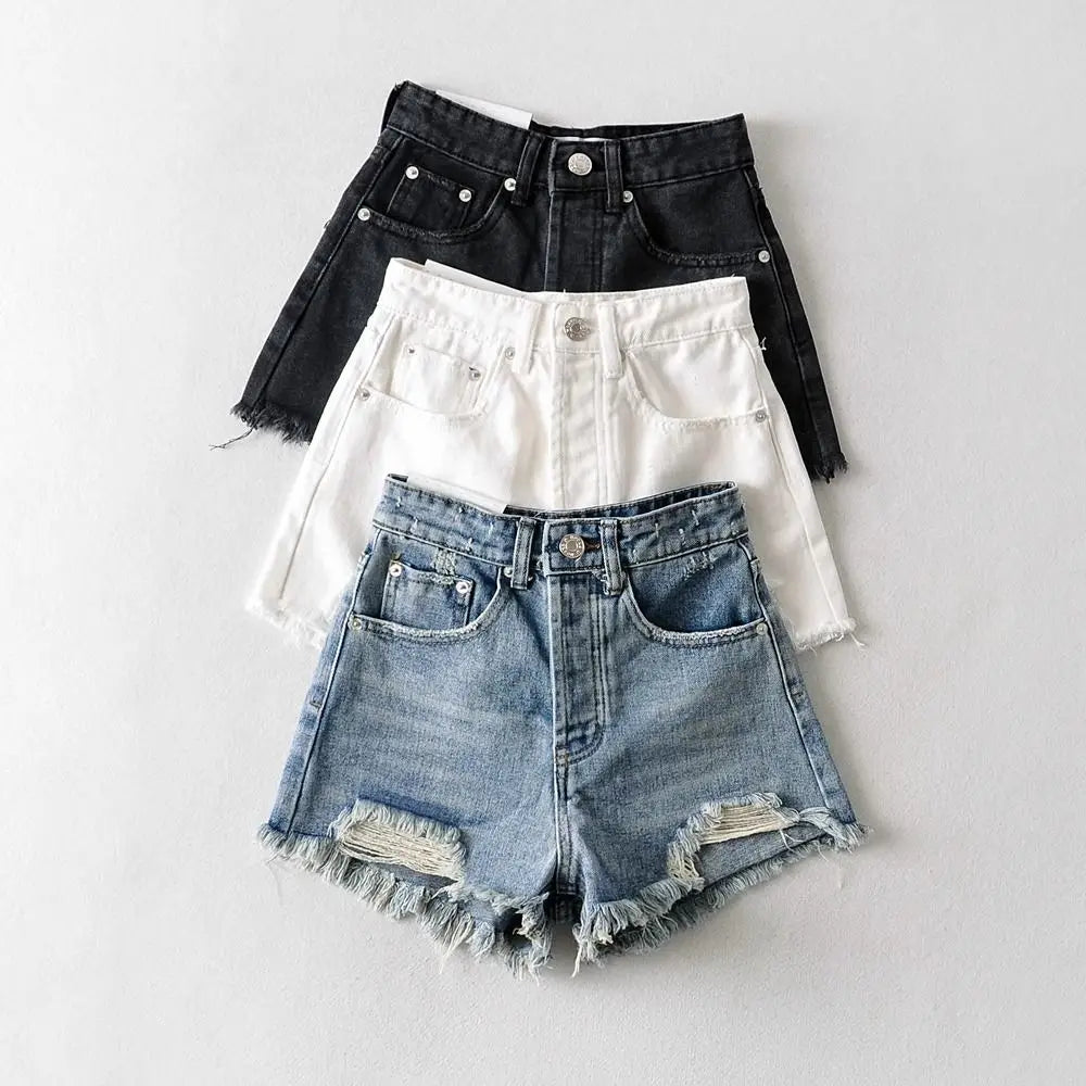 American Retro Washed and Old Rough Edge Torn Denim Shorts Sexy Hot Girl Style Denim Hot Pants Women