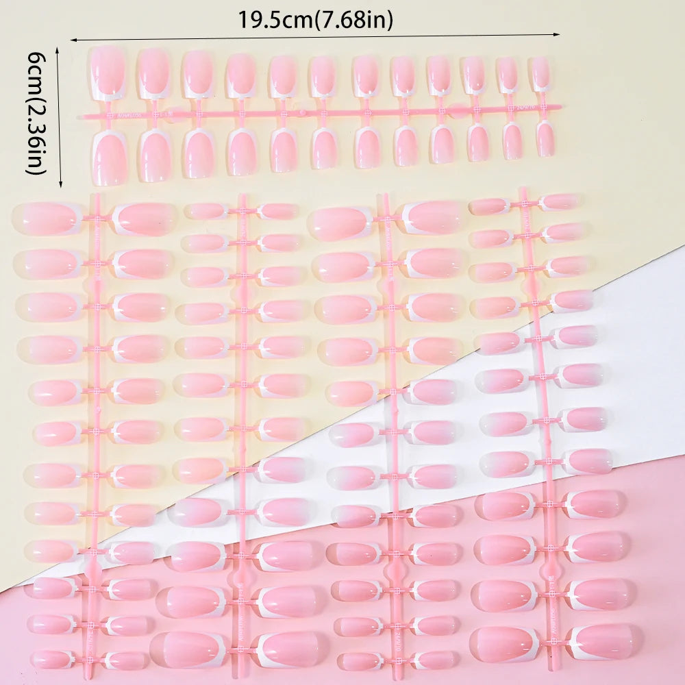120Pcs Short Square Coffin French Fake Nails Glossy Pink  Full Cover Wearable Press on Nails Wearable Acrylic Fake Nails Tips #