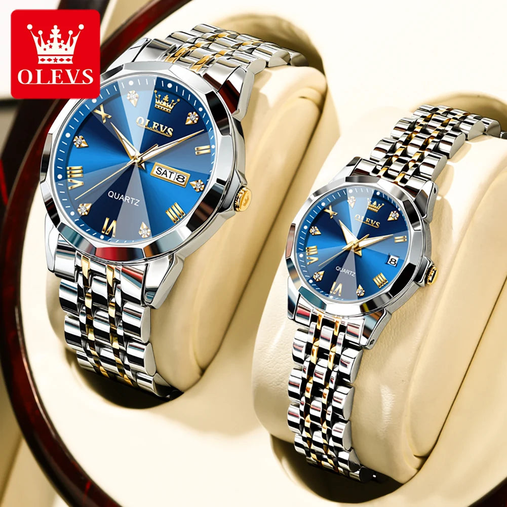 OLEVS 9931 Watch For Men Women Roman Scale Quartz Couple Watch Rhombus Mirror Auto Date Wristwatch Luxury Waterproof Hand Clock