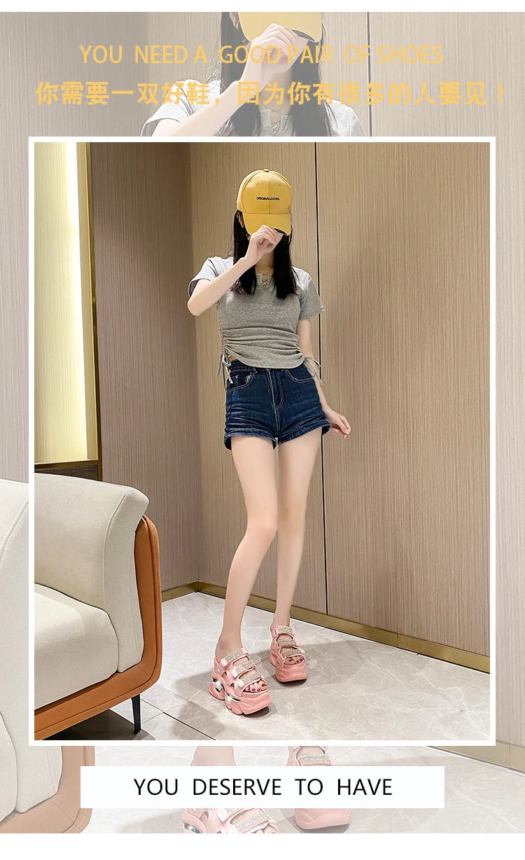 Summer Women Slippers Flip-Flops Ladies Beach Bling Chunky Shoes Wedge Heels Outside Sandals Woman High Platform Slippers 10.5CM
