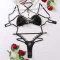 AVELINE 2025 Fashion Sexy Lace Harness Temptation Lingerie Splicing Feather three-point one-piece Skeleton Erotic Clothing
