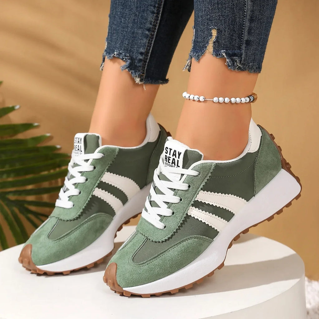 Spring Thick Bottom Women Sneakers 2025 Summer Casual Patchwork Leather Sneakers Women Outdoor Casual Comfortable Shoes Ladies