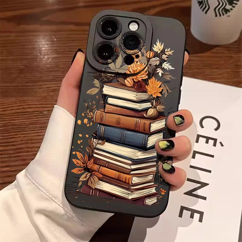 Creative Beautiful Book Pattern Phone Case For iPhone 11 12 13 14 15 16 17 Air Pro Max 16E 7 8 Plus X XR XS SE2 Shockproof Cover
