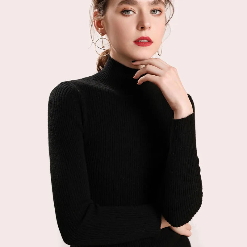 Autumn Winter Women Pullover Sweater Fashion Half Turtleneck Knitted Female Jumper Long Sleeve Winter Soft Elastic Tops