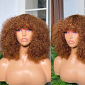 Ginger Jerry Curly Short Pixie Bob Cut Remy Human Hair Wigs With Bangs Honey Blonde Orange Non lace front Wigs For Black Women