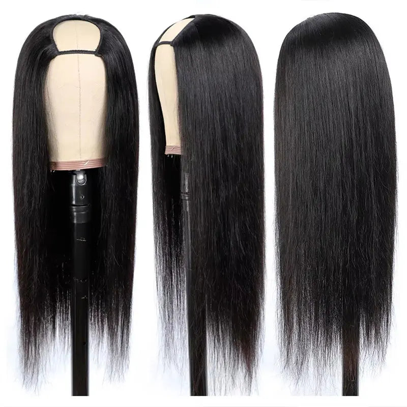 Brazilian Straight U Part Wig Human Hair 30Inch Natural Black Color Bone Straight Human Hair Upart Wig For Women