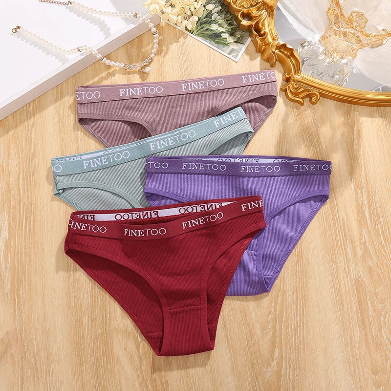 FINETOO 6Pcs Women Cotton Panties M-2XL Striped Underwear Letter Belt Briefs Female Low Waist Lingerie Stretchy Solid Lingerie