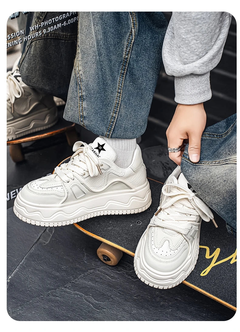 Fashionable Durable Men's Sneakers Casual Sport Shoes Trendy Stream Trudging Shoes Wear-resistant Cotton Ultra-soft Leather