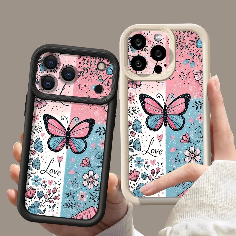 Butterfly Flower Patterned Phone Case For iPhone 17 Pro Air 16e 15 16 Pro Max 14 16 Plus 13 12 Pro Max Shockproof Soft TPU Cover