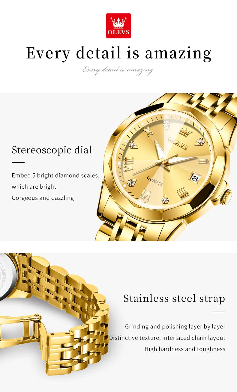 OLEVS 9931 Watch For Men Women Roman Scale Quartz Couple Watch Rhombus Mirror Auto Date Wristwatch Luxury Waterproof Hand Clock