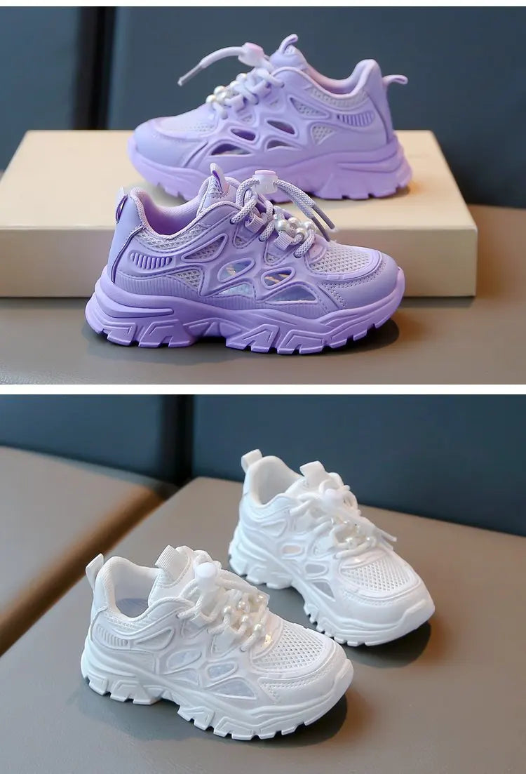 Children Mesh Casual Shoes Girls Summer White Chunky Dad Sneakers Kids Toddler Lightweight Non Slip Summer Comfort Shoes