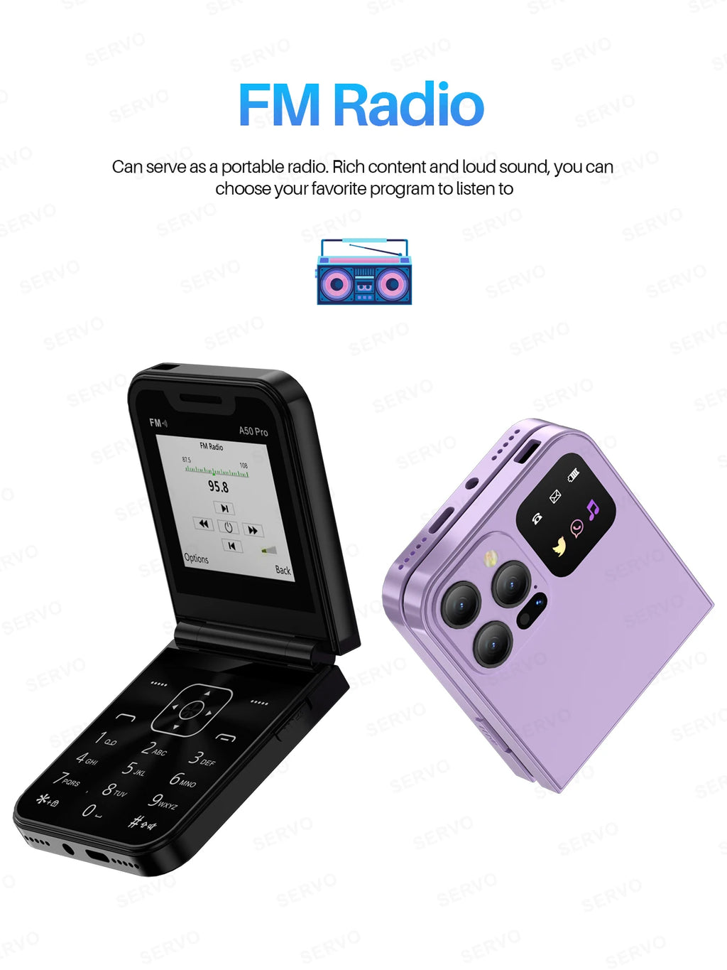 SERVO A50 PRO Flip Mobile Phone 2G GSM 2.4" Display Auto Call Recorder Speed Dial 2 SIMs Foldable Telephones Official Authentic