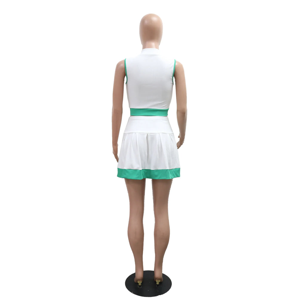 Women Two Piece Sets Shorts Skirt Set Zipper Sleeveless Sexy Tops Short Skirts A Line High Waist Y2k Streetwear Elegant Work