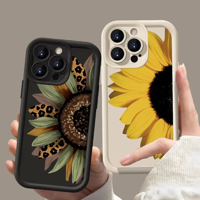 Cute Sunflower Pattern Phone Case For iPhone 17 11 12 13 14 15 16 Pro Max 16E XR X XS 7 8 Plus SE 2025 Silicone Soft Cover