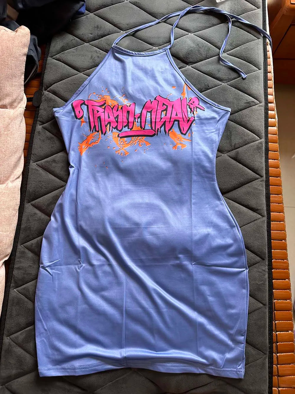 Sexy Pink Dress Y2K Streetwear Graphic Shirt Mini Fashion Elegant Dresses 2023 Women Summer Clothes Cute Club Party Halter Dress