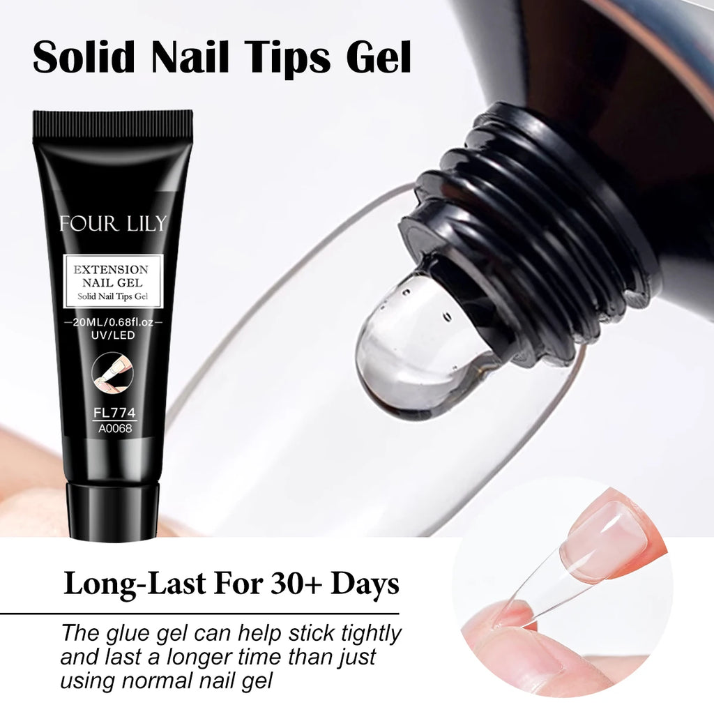 20ml Solid Nail Nail Tips Gel for Press On Nails, Adhesive 3 in 1 Nail Gel for Fake Nails, Super Strong Acrylic Nail Gel