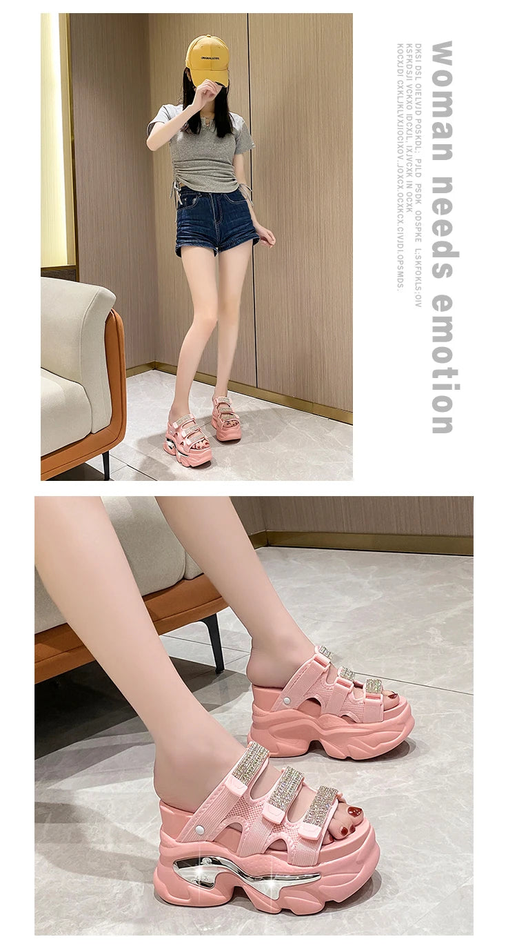 Summer Women Slippers Flip-Flops Ladies Beach Bling Chunky Shoes Wedge Heels Outside Sandals Woman High Platform Slippers 10.5CM